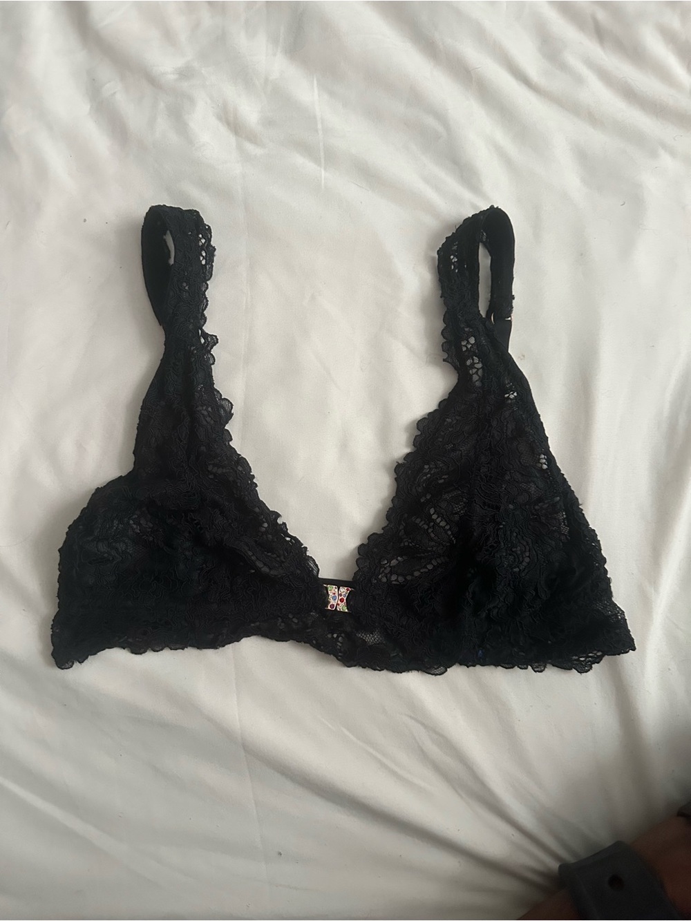 Source Unknown Black Lace Bralette with Scalloped Trim